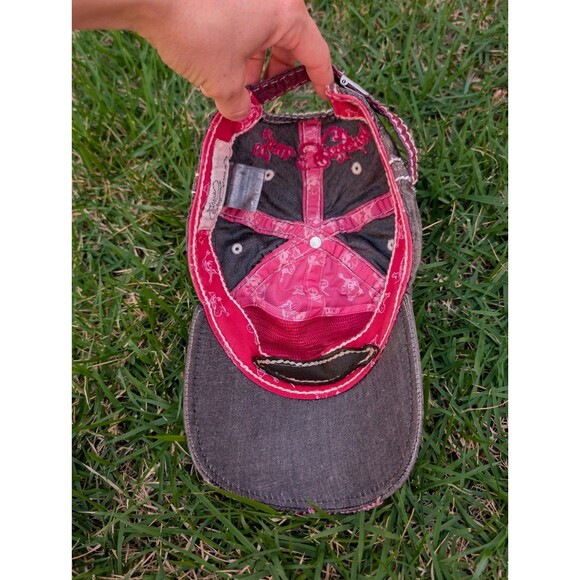 True Religion Distressed Hat Cap Linen Adjustable Pink Horseshoe Embroidered main image 9